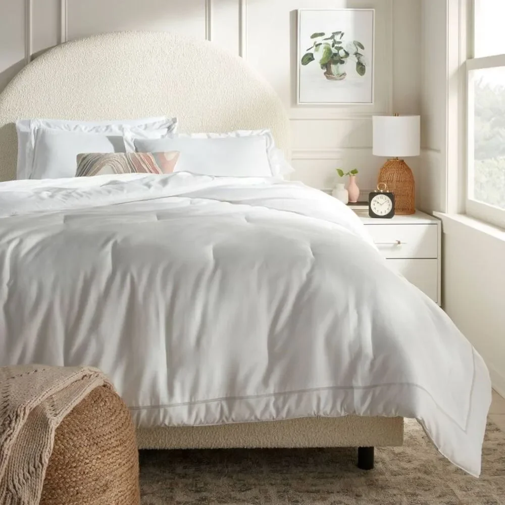 3pc King Luxe Embroidered Border Comforter Set - White/Light Gray Cotton Sateen
